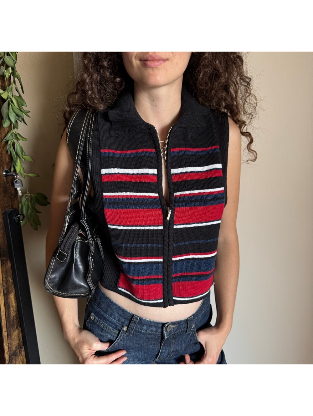 Vintage 90s Liz Claiborne Preppy Striped Knit Zip Vest Women's Small